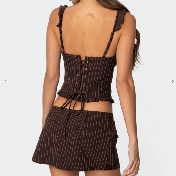 Edikted Colleen Ruffled Pinstripe Corset and Skort - Picture 7 of 7